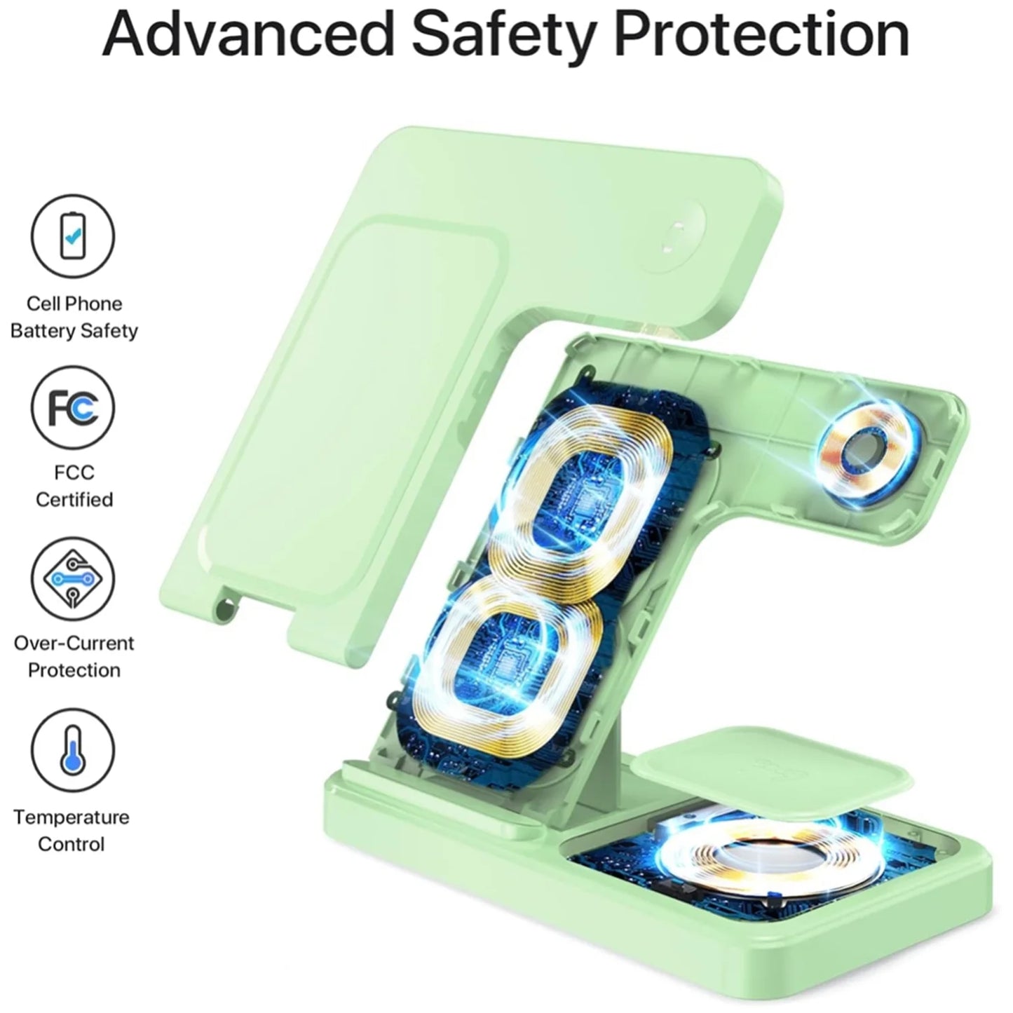 Wireless Charger,3 in 1 Charging Station for Iphone,Fast Wireless Charger Stand Compatible for Apple Watch,Iphone 17 16 15 14 13 12 11 Pro Max Mini plus SE X XS 8 plus & Airpods, Green