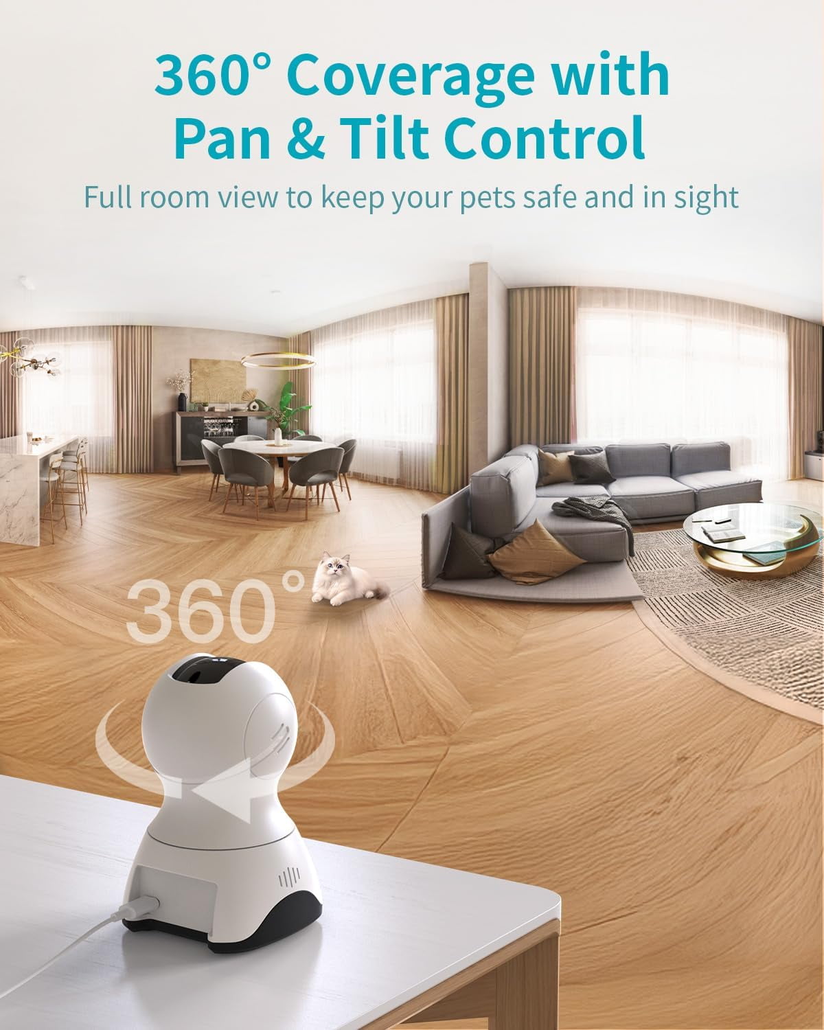 2.5K 5G/2.4Ghz Wifi Pet/Dog/Cat Camera with Phone App, 360° Pan/Tilt Indoor Security Cameras for Home Security, Night Vision, Motion Tracking, 2-Way Audio, Cloud & SD Card Storag, Wired