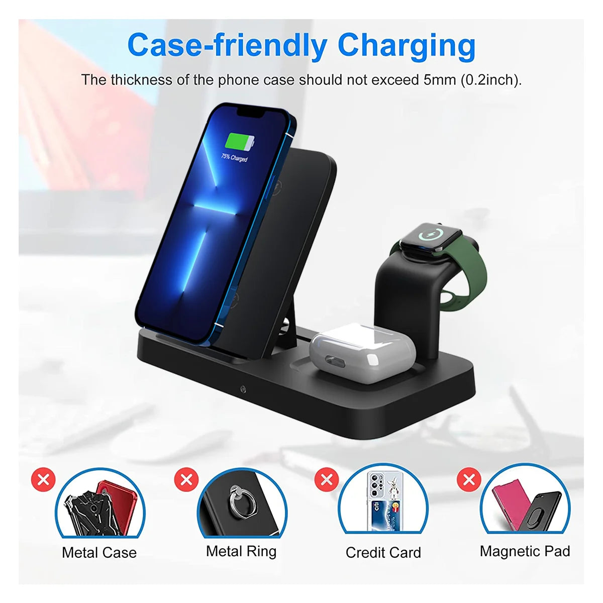 Wireless Charger Station for Iphone Multiple Devices 3 in 1 Fast Wireless Charging Stand Dock for Apple Watch, Airpods, Iphone 13 12 11 Pro X Max XS XR 8 plus Series
