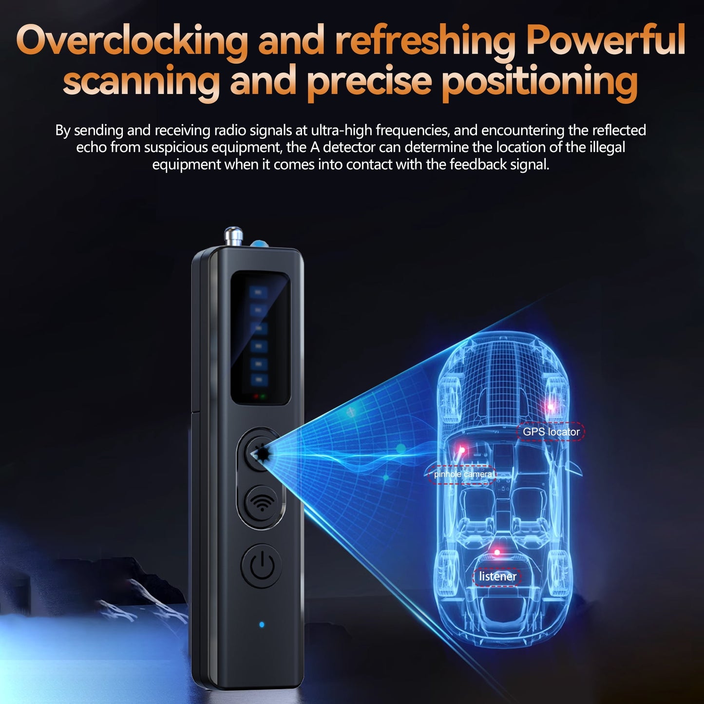 Hidden Camera Detector, Bug anti Spy Finder GPS Detector,Tracker Device Wireless RF Signal Scanner,For Travel Office Hotels Home,5 Levels Sensitivity(Black)