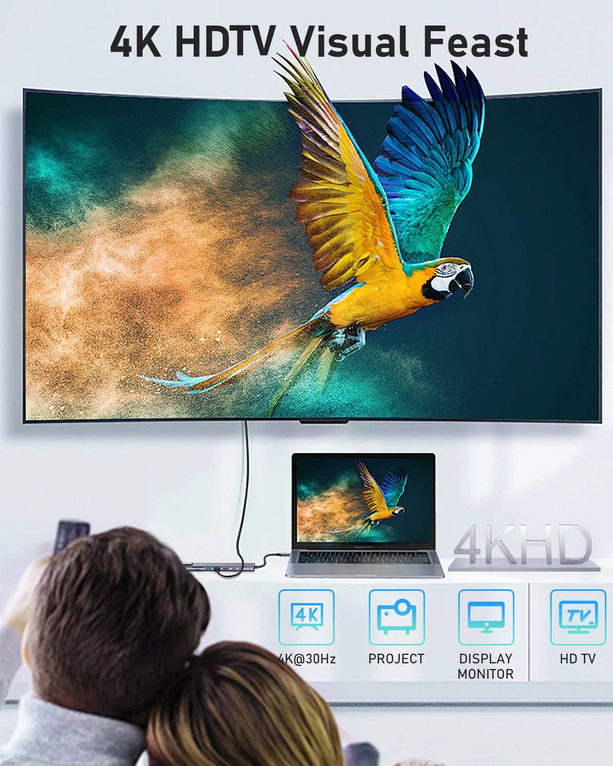 USB C Hub Ethernet,4K USB C to HDTV Hub,8 IN1 Type C Adapter,Dock Dongle Compatible