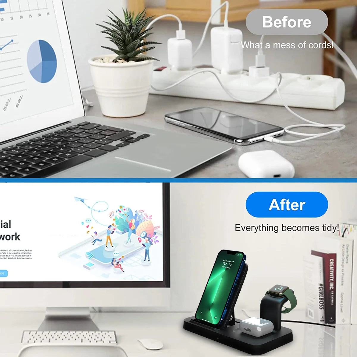 Wireless Charger Station for Iphone Multiple Devices 3 in 1 Fast Wireless Charging Stand Dock for Apple Watch, Airpods, Iphone 13 12 11 Pro X Max XS XR 8 plus Series