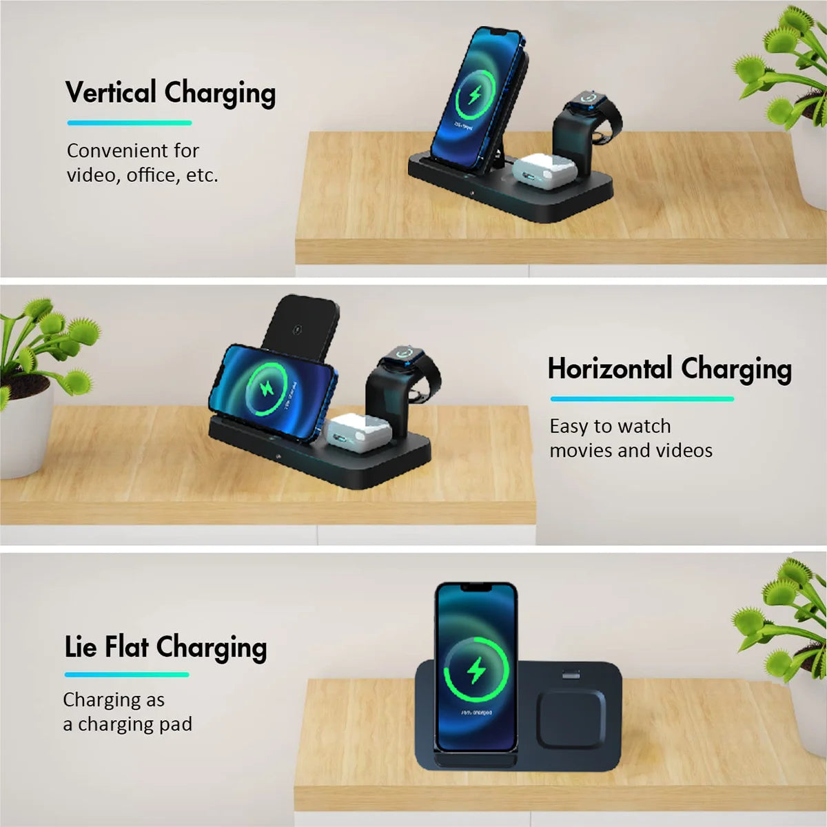 Wireless Charger Station for Iphone Multiple Devices 3 in 1 Fast Wireless Charging Stand Dock for Apple Watch, Airpods, Iphone 13 12 11 Pro X Max XS XR 8 plus Series