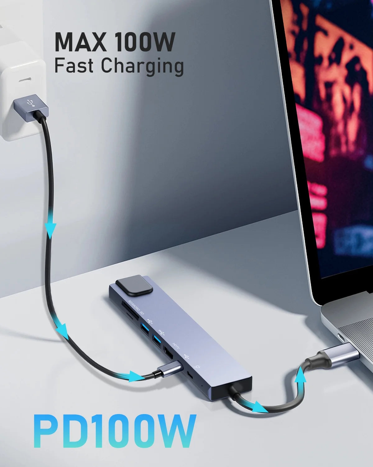 USB C Hub Ethernet,4K USB C to HDTV Hub,8 IN1 Type C Adapter,Dock Dongle Compatible