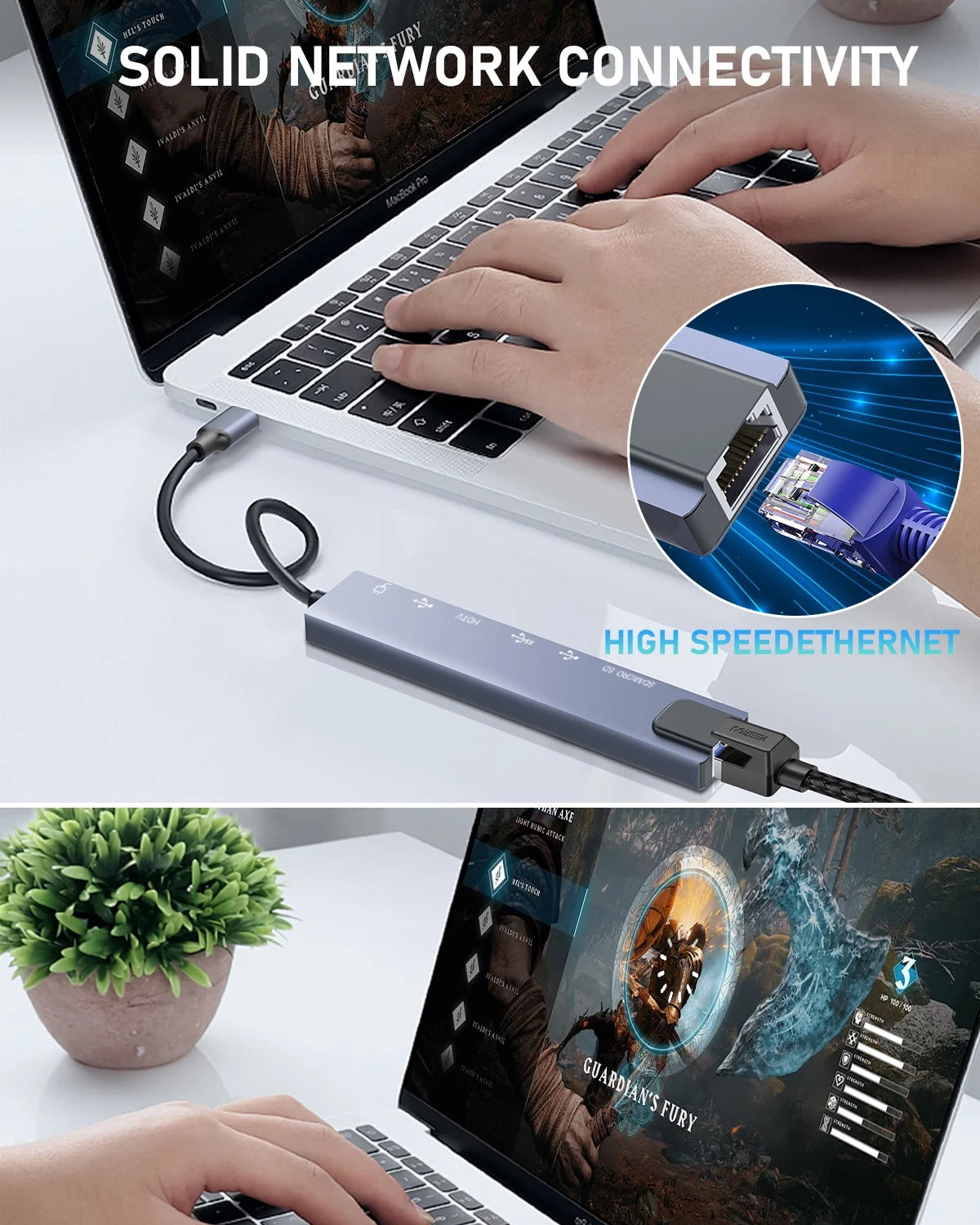 USB C Hub Ethernet,4K USB C to HDTV Hub,8 IN1 Type C Adapter,Dock Dongle Compatible