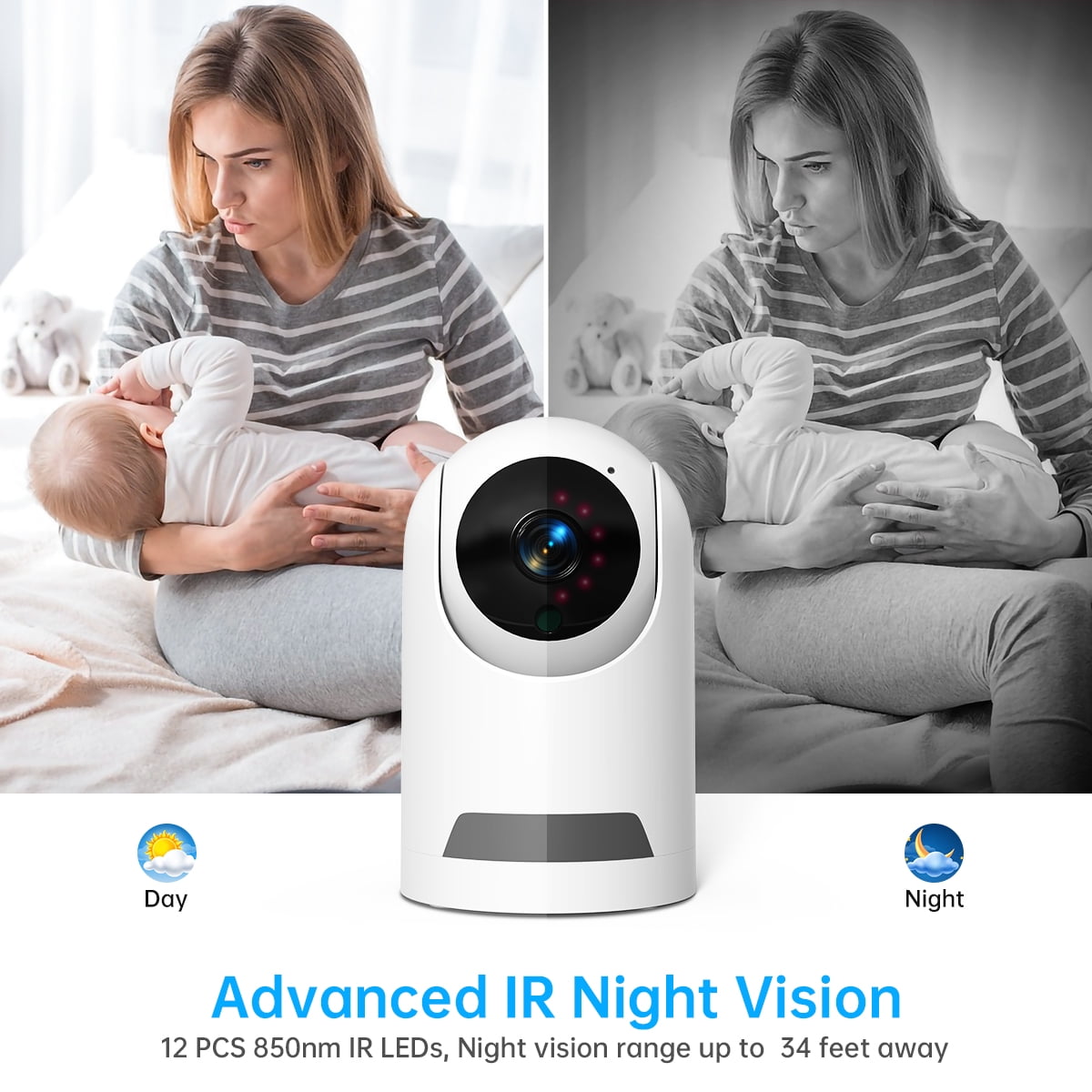 (2 Pack) Baby Monitor, 360° Wireless 5G Nanny Cam with Safety Alerts, 4MP HD Wifi Camera for Human & Pet Detection, Home Security Camera with Two-Way Audio, Motion Tracking, IR Night Vision