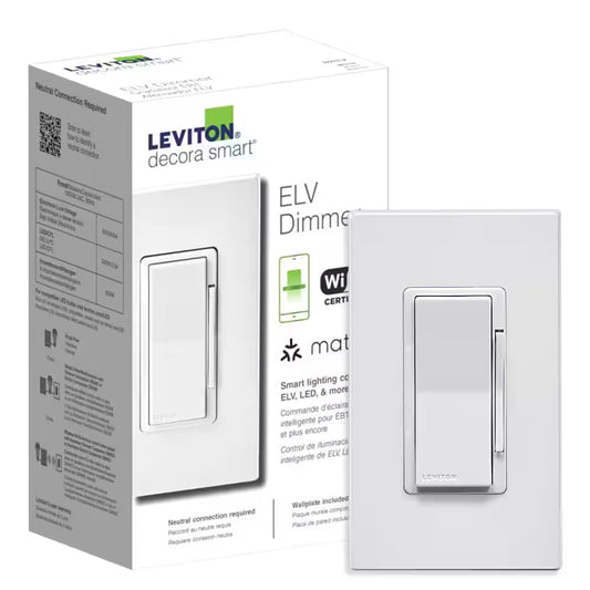Decora Smart ELV/LED, Phase Selectable Rocker Dimmer Switch, Wi-Fi 2Nd Gen, Neutral Wire Required, White D2ELV-1BW