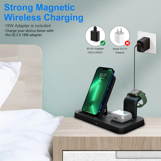 Wireless Charger Station for Iphone Multiple Devices 3 in 1 Fast Wireless Charging Stand Dock for Apple Watch, Airpods, Iphone 13 12 11 Pro X Max XS XR 8 plus Series
